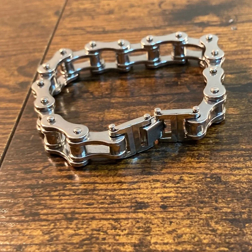 Mens Stainless Steel Motorcycle Chain Link Bracelet 9.5